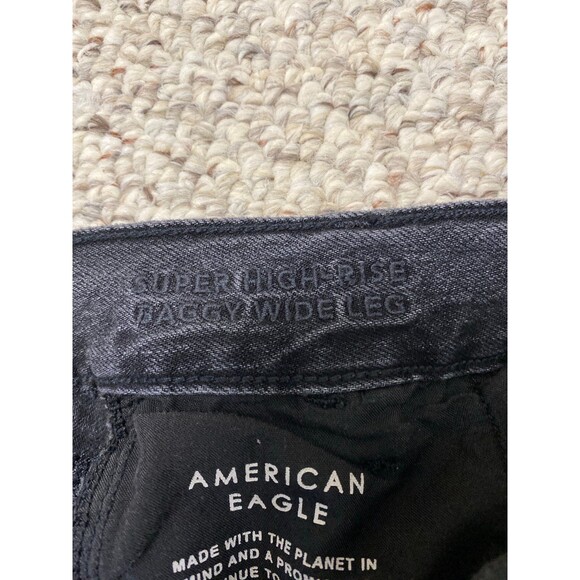 6 American Eagle Super High-Rise Baggy Wide Leg Lightly Distressed Black - Picture 5 of 6